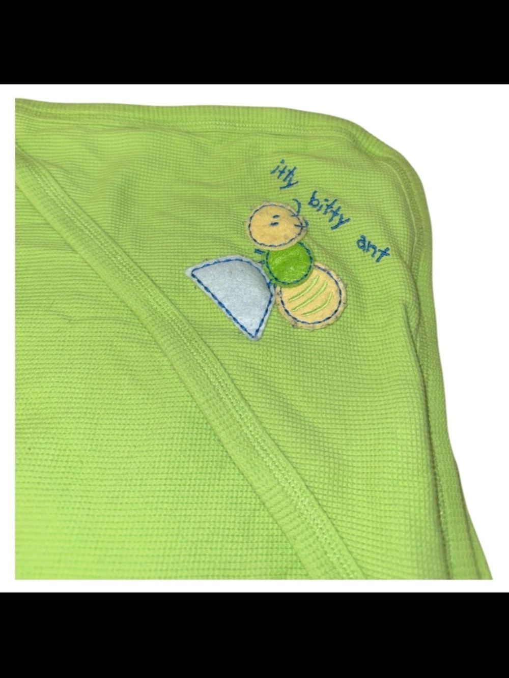 Carters Green Itty Bitty Ant Baby Blanket Thermal Waffle Hooded 32x30
